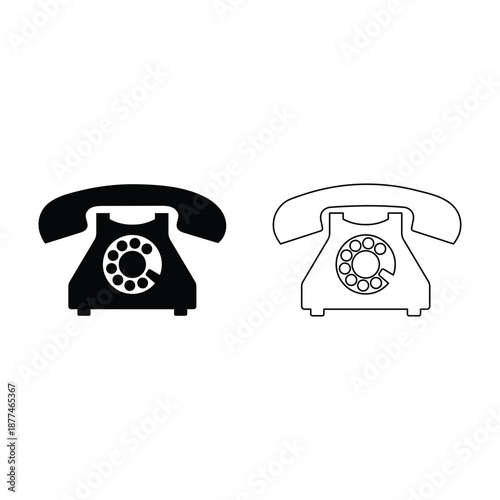 Vintage telephone silhouettes in black and white isolated on white background