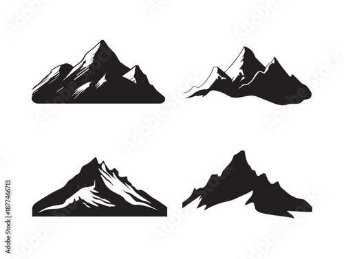 A gorgeous set of four majestic black mountain range silhouette icons