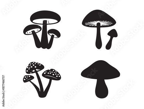 A nice set of four simple mushroom cluster silhouette vector icons