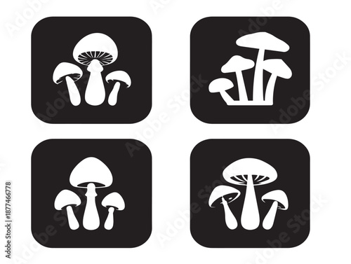 A stunning set of four detailed black grouped mushroom silhouette icons