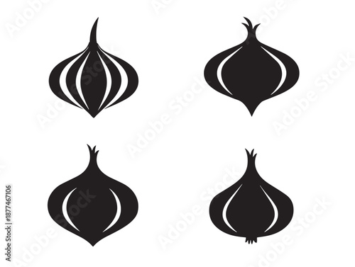 A stunning set of four detailed black layered onion silhouette icons