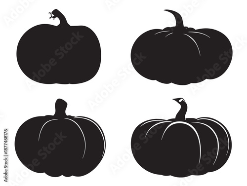 A gorgeous collection of four elegant solid black Halloween pumpkin graphics