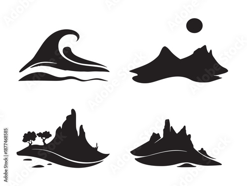 A gorgeous set of four dynamic black wavy sand dune vector icons