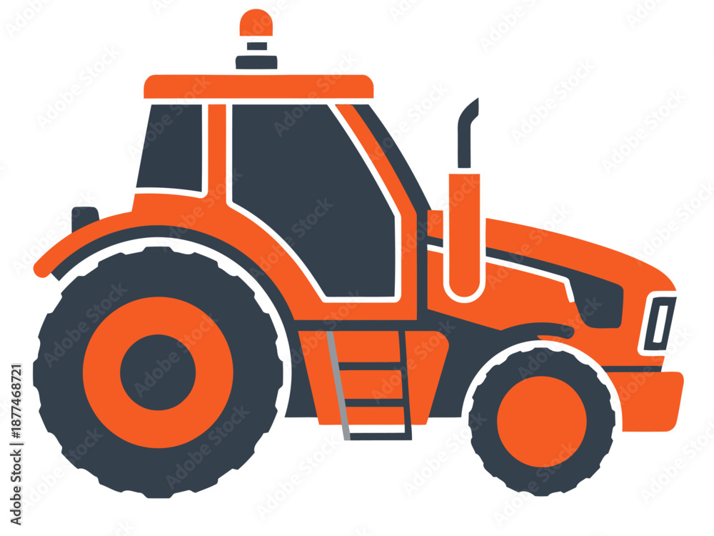 Obraz premium Autonomous tractor illustration. Modern, orange and blue design. Represents smart farming technology. Clean, vector graphic for commercial use.