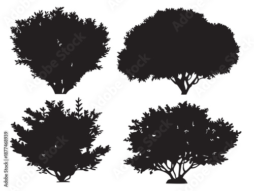 A beautiful collection of four elegant solid black bush plant graphics