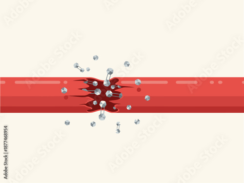 Nanobots repair a damaged blood vessel, showcasing advanced medical technology. A clear, stylized illustration highlights the healing process. Modern, scientific concept.
