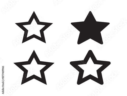 A gorgeous set of four beautiful solid black star outline vector icons