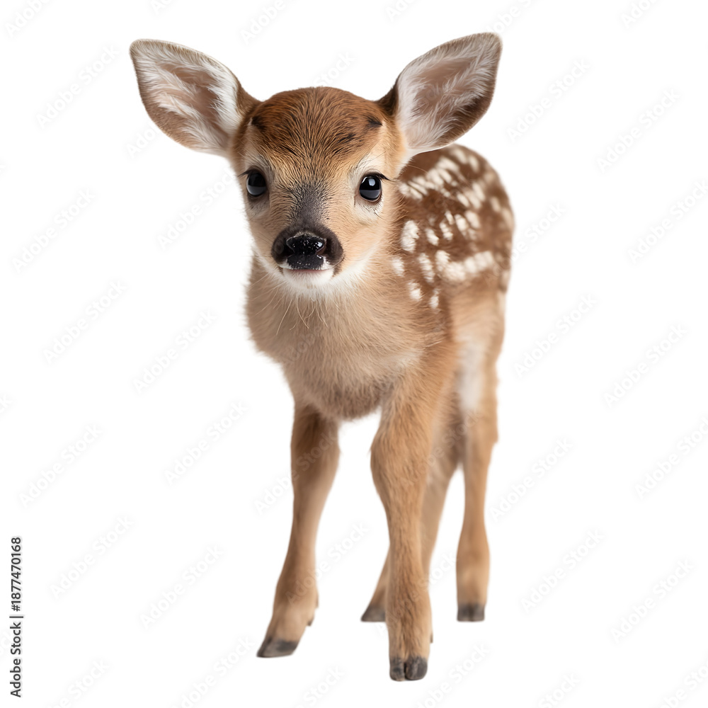 Fototapeta premium Adorable baby deer with white spots on isolated on transparent background