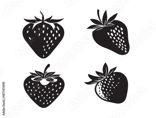 A stunning set of four gorgeous red and black strawberry vector illustrations