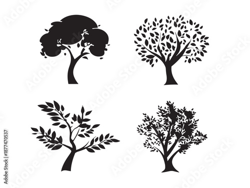 A beautiful set of four lovely black intricate tree branch vector illustrations