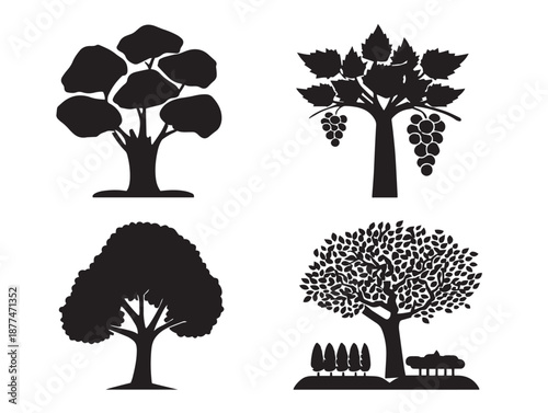 A beautiful collection of four gorgeous black wine country vector icons