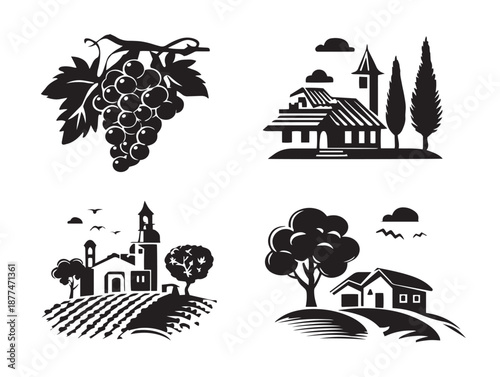 A nice collection of four elegant solid black grape vineyard graphics