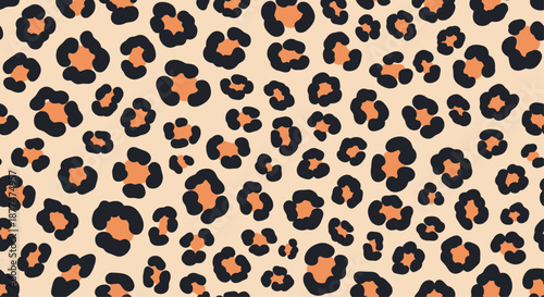 Classic seamless leopard print pattern featuring black and orange spots on a light tan background for fashion and textile designs.