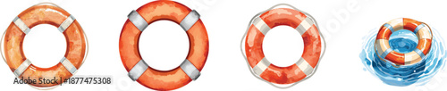 Watercolor Lifesaver Icon Glyph Set Isolated on white background