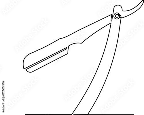 Minimalist continuous one line art illustration of a classic straight razor for barber and grooming concept