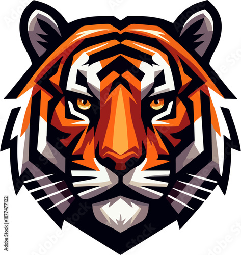 Geometric Tiger Head Vector Mascot Logo, Fierce Stylized Orange Face Illustration