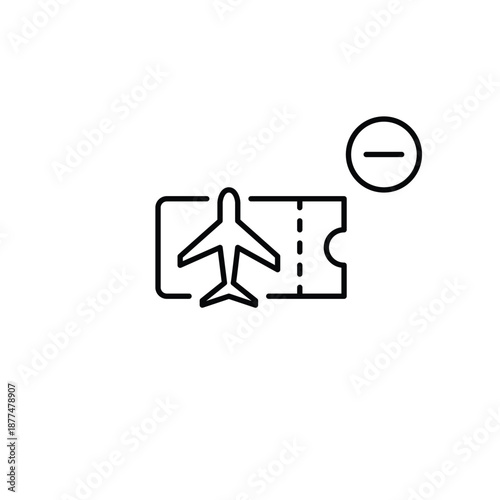 Flight ticket and minus. Boarding cancelled or delayed. Pixel perfect, editable stroke vector icon