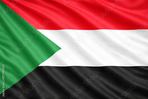 Sudan National Flag Waving in the Wind – High Contrast Horizontal Background