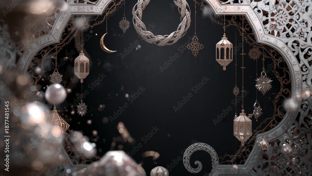 Obraz premium Smoky Black Pearl Extreme Parallax Islamic Background