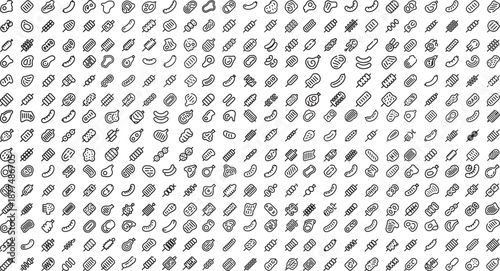 Seamless pattern of various food and drink icons on white background