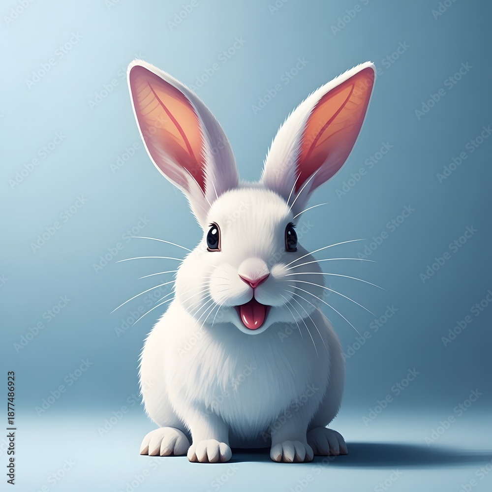 Fototapeta premium Easter sunday white bunny rabbit with pink ears and tongue out
