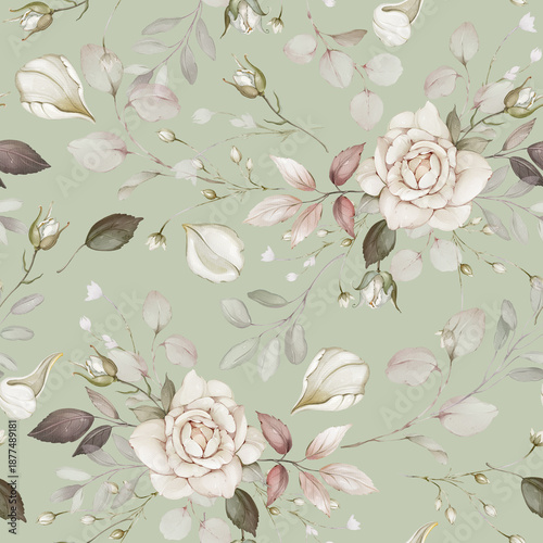 Seamless Watercolor Blush Rose Floral Pattern