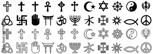 vector set Religious symbol icons collections. Different Spiritual Emblems sign template design vector illustration