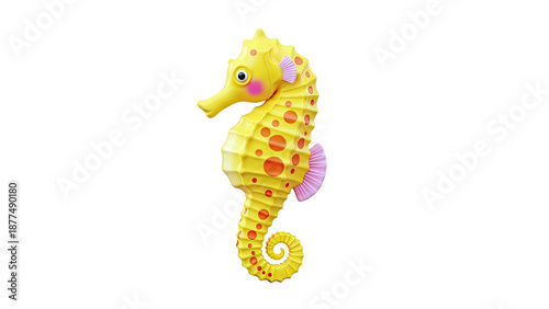 Yellow Seahorse Toy with Pink Fins and Orange Spots