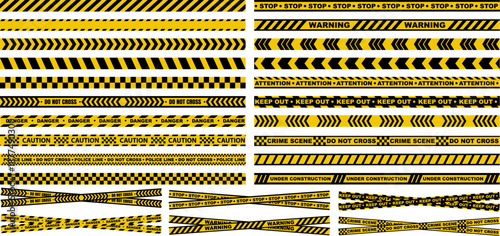 set police line icon collections. Caution Tape symbol. crossed crime scene sign do not cross template design vector illustration