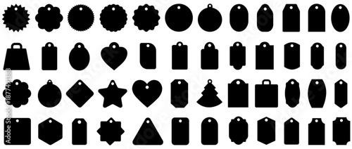 set collections Tags silhouette icon. Gift tags, Price tags symbol. Ornament Label template design vector illustration