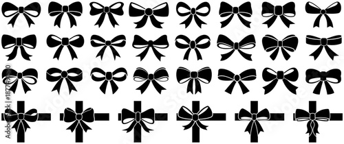 set collections bow black silhouette icon. Ribbon bow symbol. bow tie sign coquette template design vector illustration