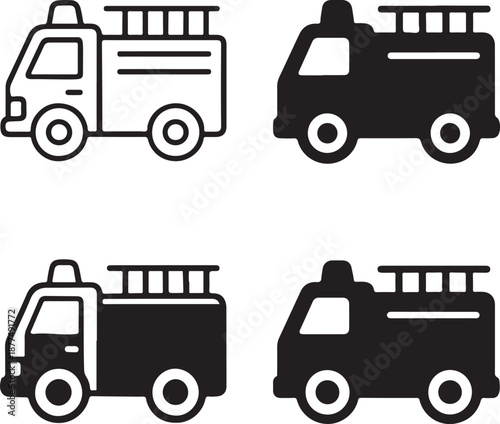Isolated fire truck icon, fire truck emergency rescue vehicle silhouette, firefighting vehicle vector, minimal city illustration, fire truck service design, clean minimal isolated fire truck