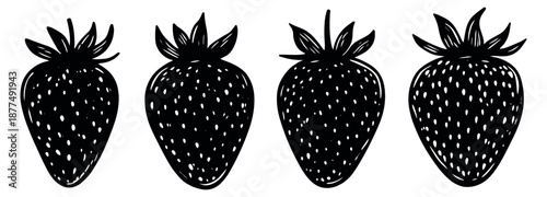 Hand drawn line art strawberry set featuring different variations for food and menu design