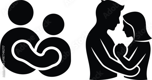 Abstract silhouetted figures representing family and partnership, emphasizing connection and love