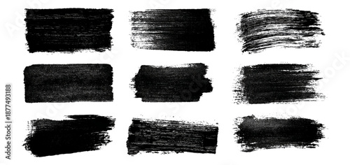 Abstract black ink paint grunge brush stroke border set background. grungy rough brushstrokes splatter stains dirty textured and transparent background vector collection.