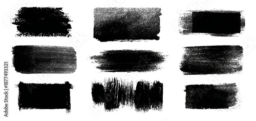 Abstract black ink paint grunge brush stroke border set background. grungy rough brushstrokes splatter stains dirty textured and transparent background vector collection.