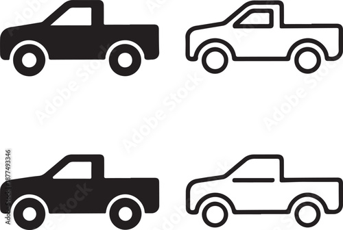 Isolated pickup truck icon, pickup truck utility vehicle silhouette, cargo transport vector, minimal industrial illustration, pickup truck transport design, clean minimal isolated pickup truck