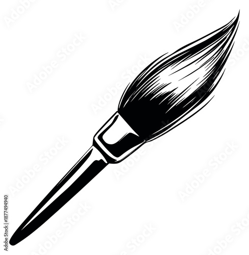 Line art illustration of a paintbrush depicting art and creativity for artistic endeavors