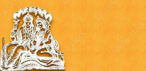 Fotografija Minimalist silver and white paper-sculpture style icon of Vishnu and Lakshmi on