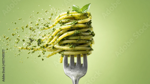 Spaghetti on Fork Gourmet Pesto Advertising Shot