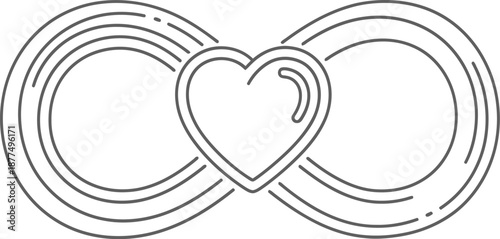 Black and white line art illustration representing the concept of eternal love and endless affection linked together in a simple graphic design element