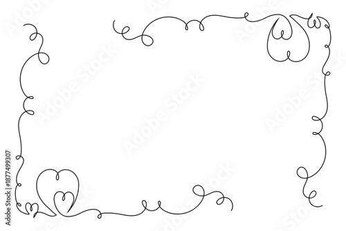 Continuous Line Drawing Heart Icons. Doodle frame. Hand drawn minimal heart line art design. Abstract doodle romantic love concept for valentine card, wedding invitation, web banner and print. Vector