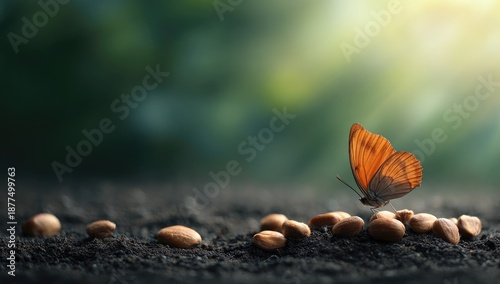 A butterfly emerges from the soil