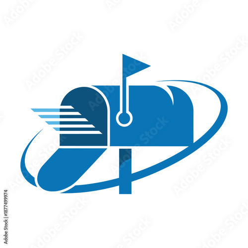 Blue mailbox with flag and fast mail motion graphics symbol icon