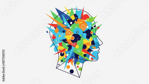 Vibrant creative thinking concept with colorful brain puzzle pieces in human head profile