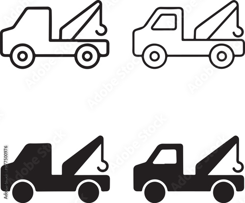 Isolated tow truck icon, tow truck roadside assistance vehicle silhouette, vehicle recovery vector, minimal transportation illustration, tow truck service design, clean minimal isolated tow truck