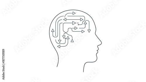 Confused mind with arrows in head representing thoughts and ideas flowing through brain mental clarity and decision making process