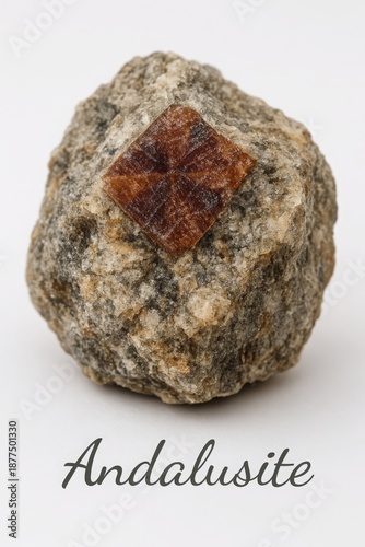 Macro photography of chiastolite mineral cross section revealing natural symmetry and geological history