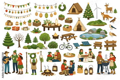 Winter outdoor activities and festive decorations for a cozy holiday season