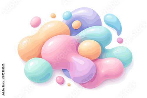 Abstract pastel blobs and spheres in a fluid, organic composition